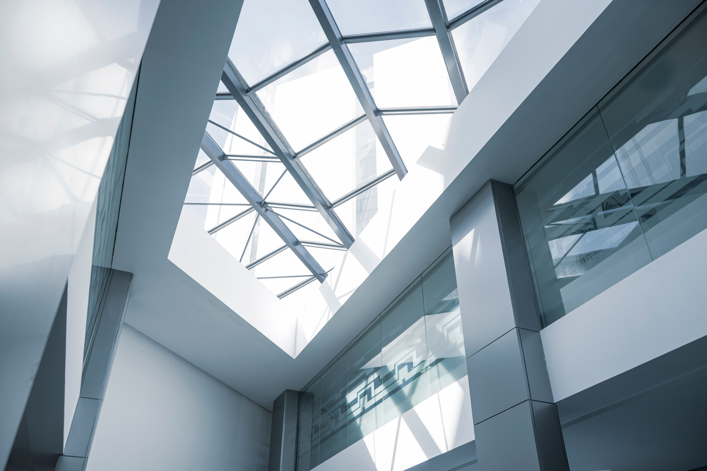 Modern architectural interior with a glass skylight